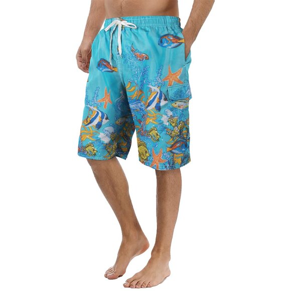 Men's Printed Cargo Swim Shorts With Pockets Regular Flex Bathing Board Trunks - Picture 4 of 16